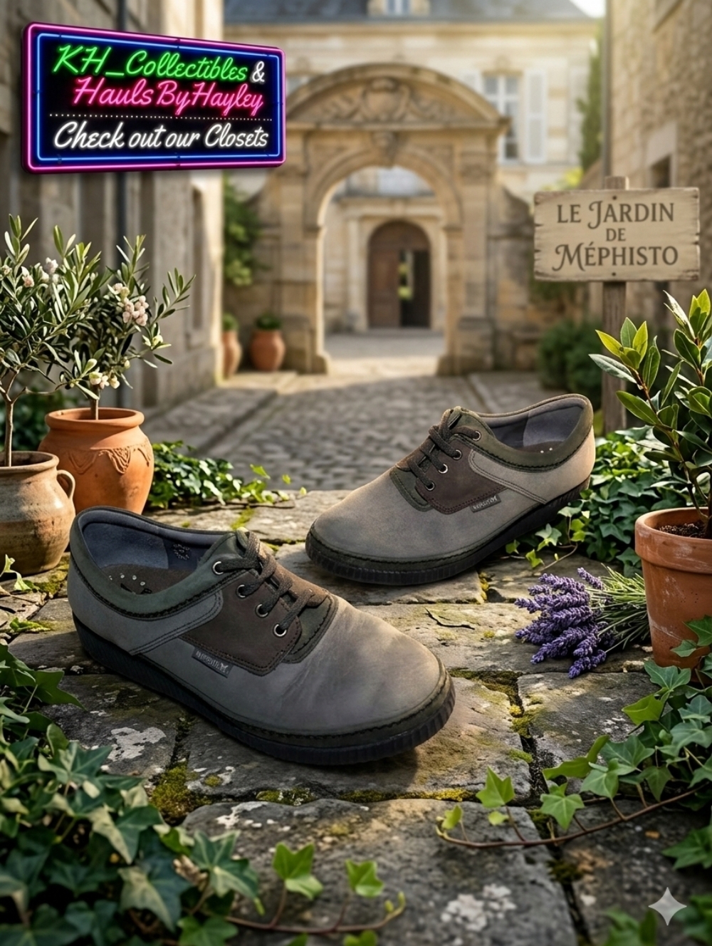 Mephisto Air-Jet Grey Olive Nubuck Leather Walking Shoes Made in France Size 8